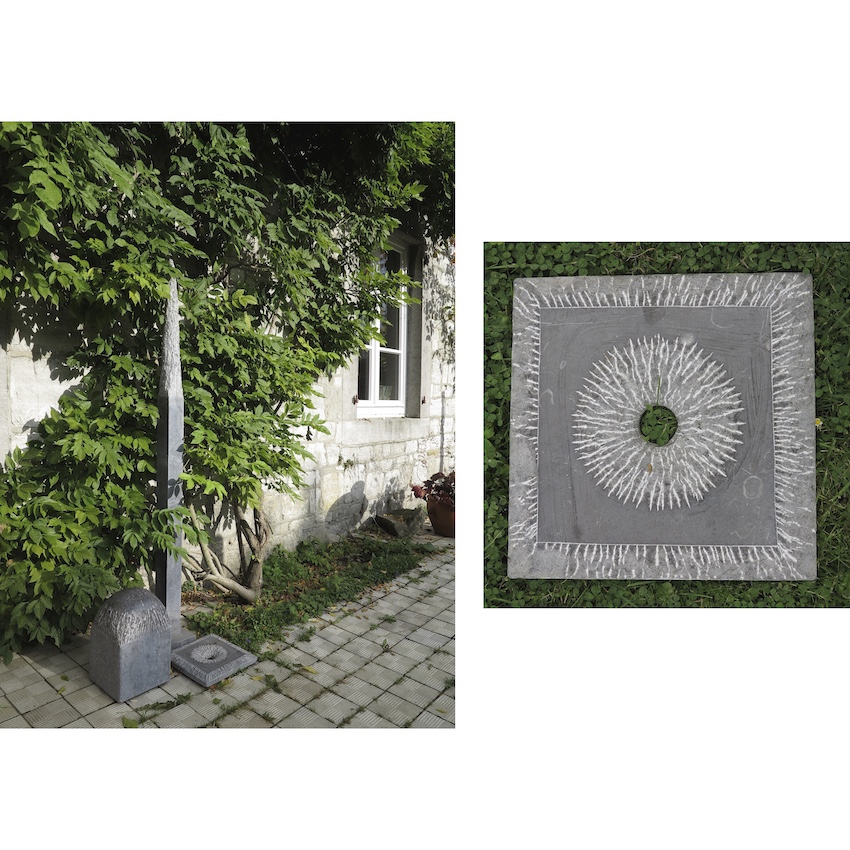 Trois pierres groupées – HOO Pierre calcaire Jardin privé - Modave